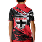 St Kilda Football Club Kid Polo Shirt Saints Muscular Mascot Graphic - Abstract Paint Splatter Art