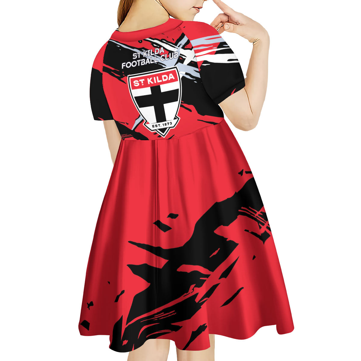 St Kilda Football Club Kid Short Sleeve Dress Saints Muscular Mascot Graphic - Abstract Paint Splatter Art