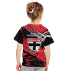 St Kilda Football Club Kid T Shirt Saints Muscular Mascot Graphic - Abstract Paint Splatter Art