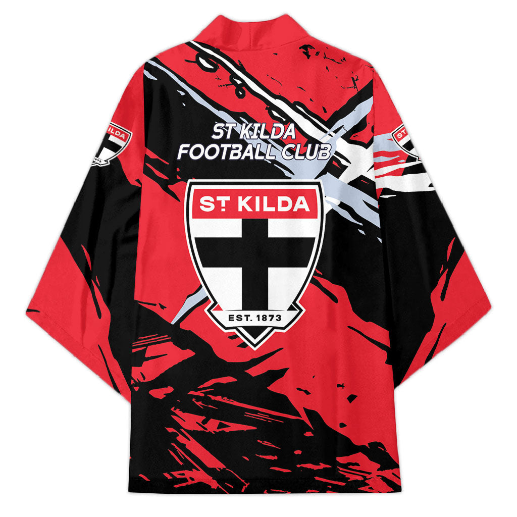 St Kilda Football Club Kimono Saints Muscular Mascot Graphic - Abstract Paint Splatter Art