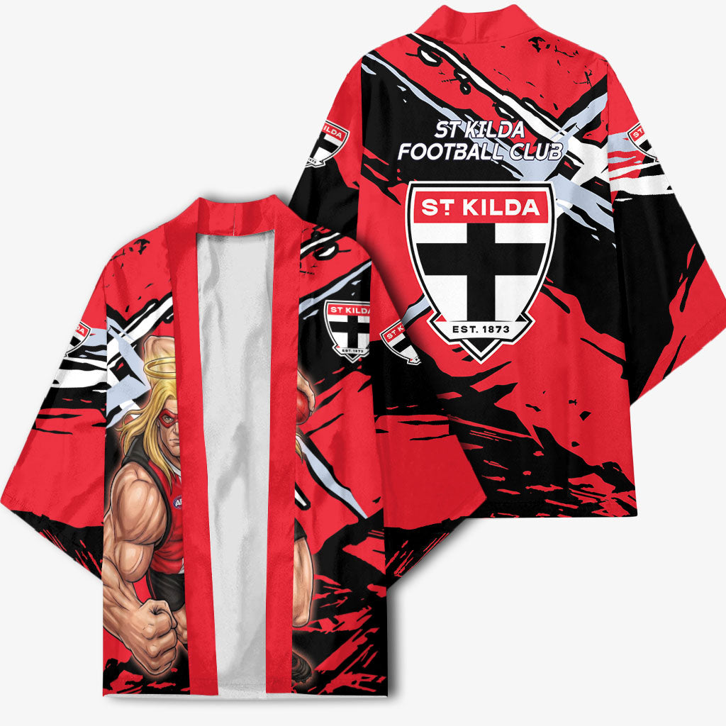 St Kilda Football Club Kimono Saints Muscular Mascot Graphic - Abstract Paint Splatter Art