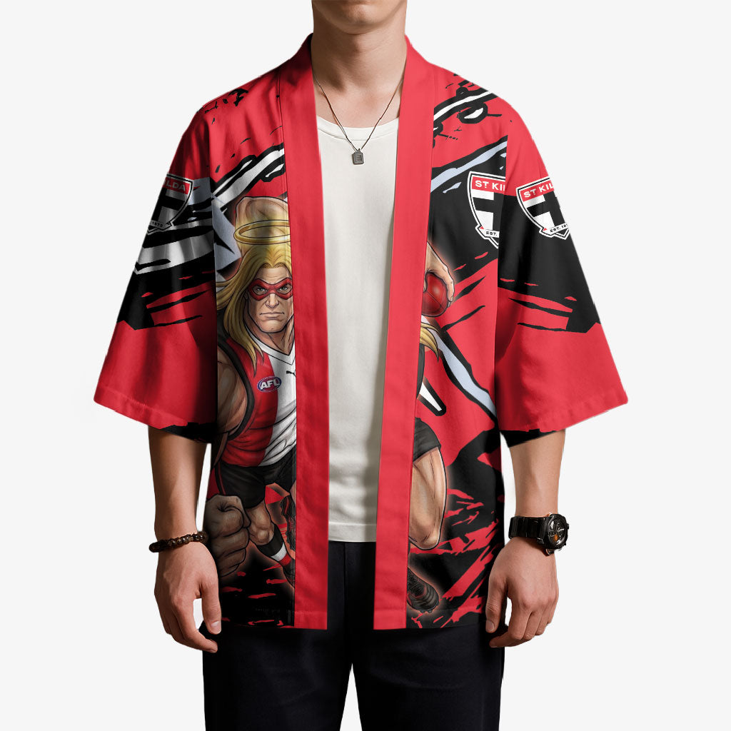 St Kilda Football Club Kimono Saints Muscular Mascot Graphic - Abstract Paint Splatter Art