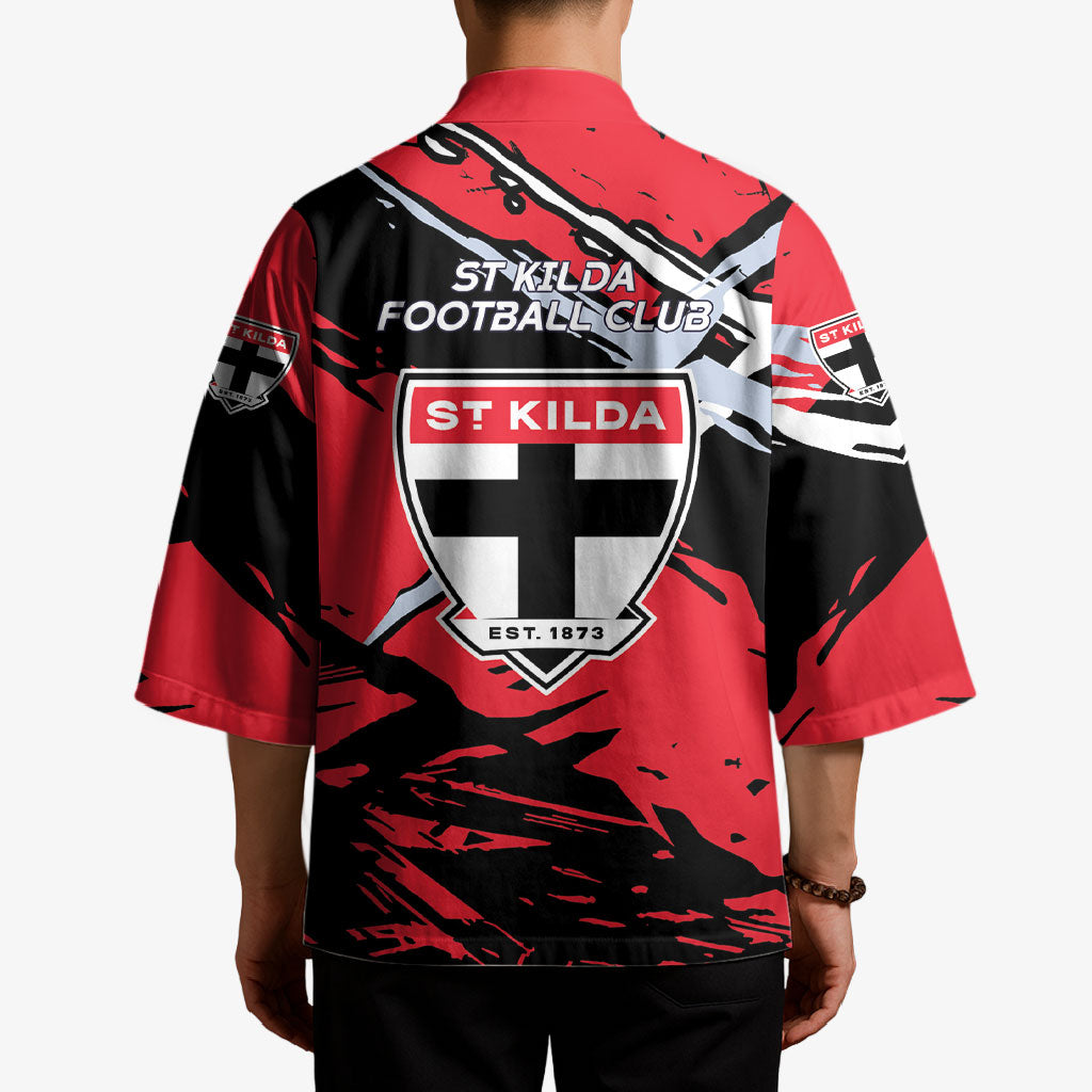 St Kilda Football Club Kimono Saints Muscular Mascot Graphic - Abstract Paint Splatter Art