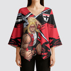St Kilda Football Club Kimono Sleeve Blouse Saints Muscular Mascot Graphic - Abstract Paint Splatter Art