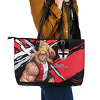 St Kilda Football Club Leather Tote Bag Saints Muscular Mascot Graphic - Abstract Paint Splatter Art