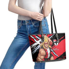 St Kilda Football Club Leather Tote Bag Saints Muscular Mascot Graphic - Abstract Paint Splatter Art
