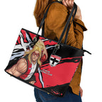 St Kilda Football Club Leather Tote Bag Saints Muscular Mascot Graphic - Abstract Paint Splatter Art