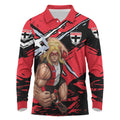 St Kilda Football Club Long Sleeve Polo Shirt Saints Muscular Mascot Graphic - Abstract Paint Splatter Art