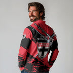 St Kilda Football Club Long Sleeve Polo Shirt Saints Muscular Mascot Graphic - Abstract Paint Splatter Art