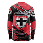 St Kilda Football Club Long Sleeve Shirt Saints Muscular Mascot Graphic - Abstract Paint Splatter Art