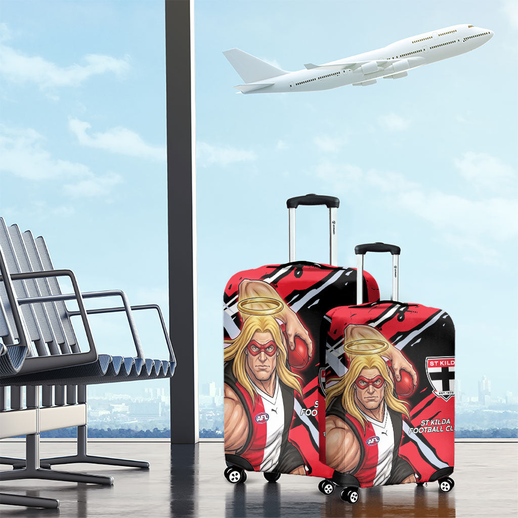 St Kilda Football Club Luggage Cover Saints Muscular Mascot Graphic - Abstract Paint Splatter Art