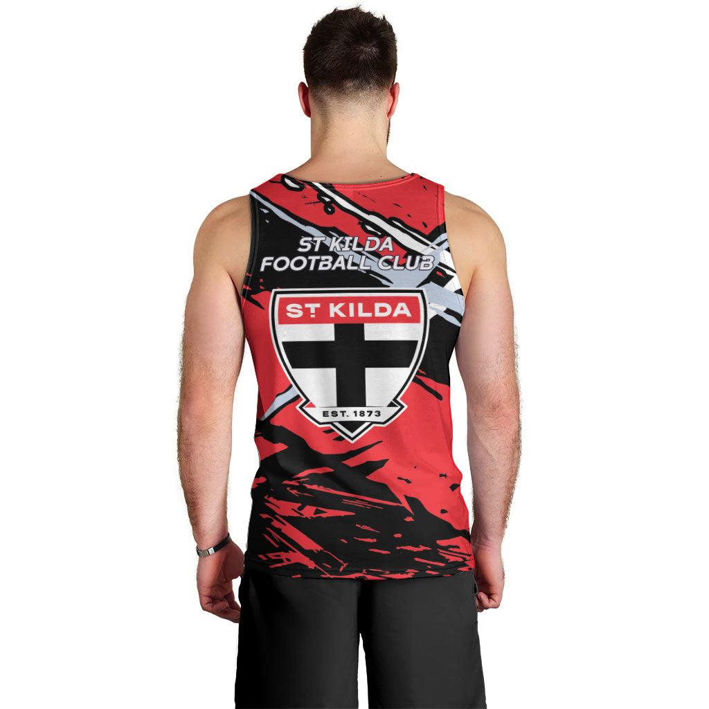 St Kilda Football Club Men Tank Top Saints Muscular Mascot Graphic - Abstract Paint Splatter Art