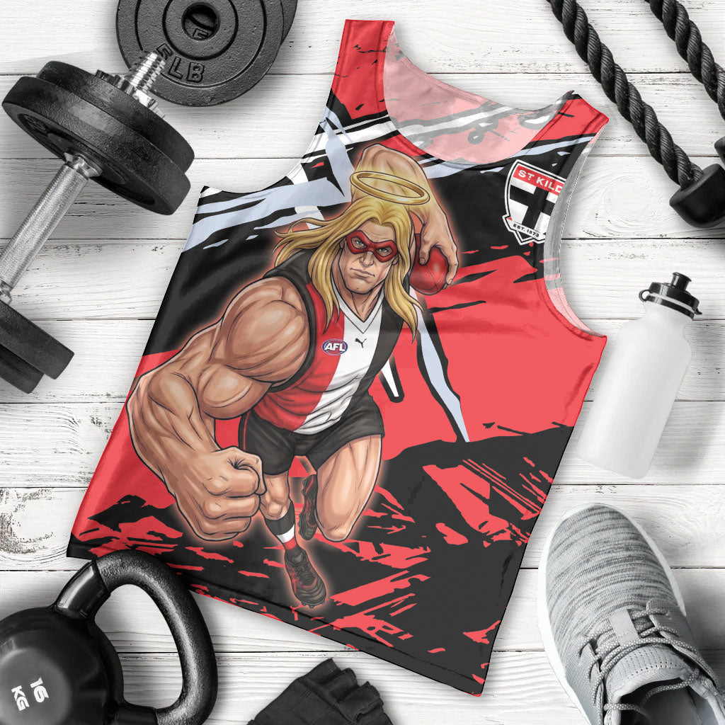 St Kilda Football Club Men Tank Top Saints Muscular Mascot Graphic - Abstract Paint Splatter Art