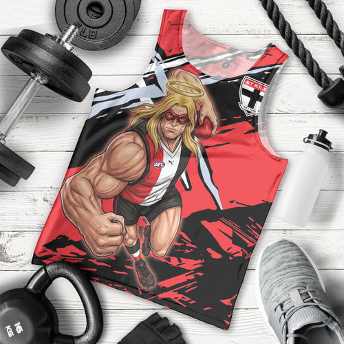 St Kilda Football Club Men Tank Top Saints Muscular Mascot Graphic - Abstract Paint Splatter Art