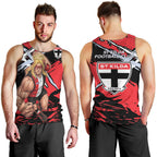 St Kilda Football Club Men Tank Top Saints Muscular Mascot Graphic - Abstract Paint Splatter Art