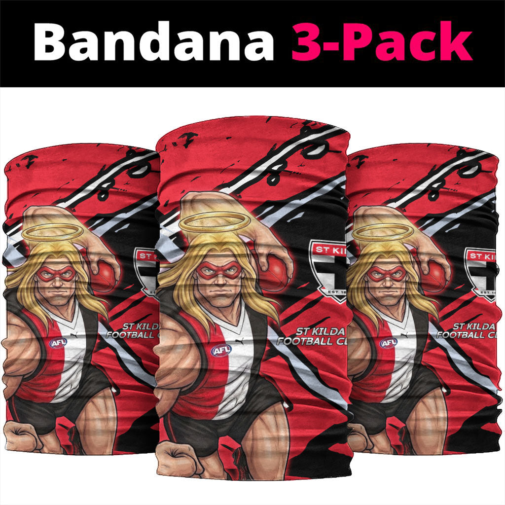 St Kilda Football Club Neck Gaiter Saints Muscular Mascot Graphic - Abstract Paint Splatter Art