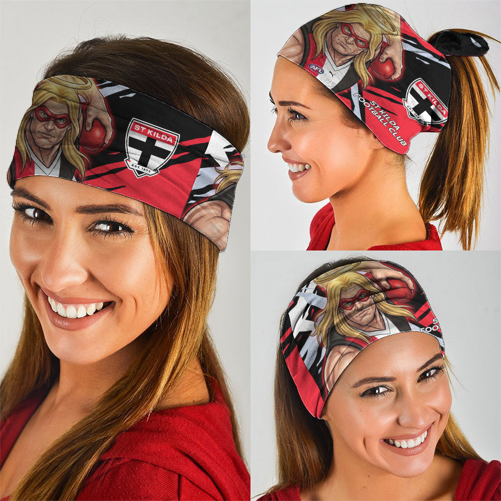 St Kilda Football Club Neck Gaiter Saints Muscular Mascot Graphic - Abstract Paint Splatter Art