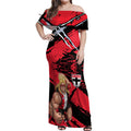 St Kilda Football Club Off Shoulder Maxi Dress Saints Muscular Mascot Graphic - Abstract Paint Splatter Art