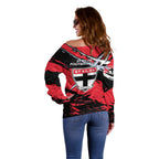 St Kilda Football Club Off Shoulder Sweater Saints Muscular Mascot Graphic - Abstract Paint Splatter Art