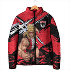 St Kilda Football Club Padded Jacket Saints Muscular Mascot Graphic - Abstract Paint Splatter Art