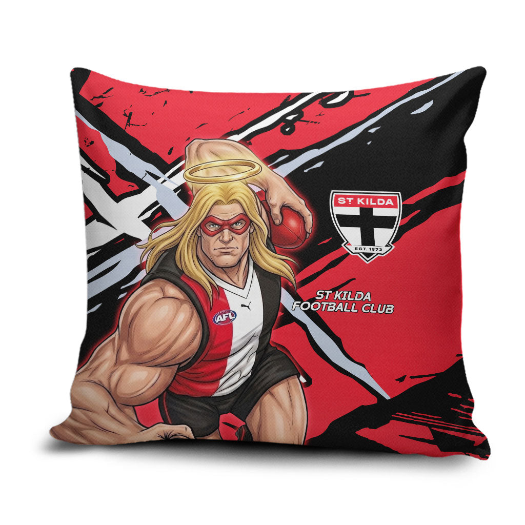 St Kilda Football Club Pillow Cover Saints Muscular Mascot Graphic - Abstract Paint Splatter Art