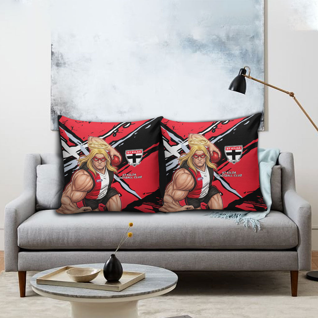 St Kilda Football Club Pillow Cover Saints Muscular Mascot Graphic - Abstract Paint Splatter Art