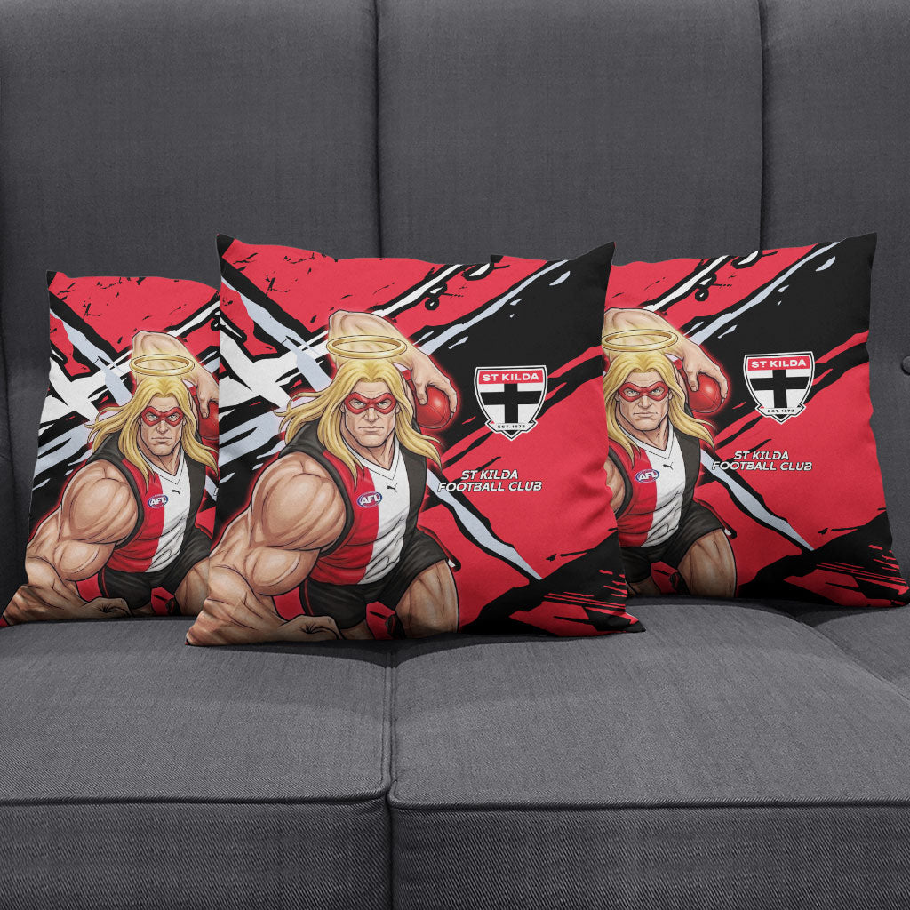 St Kilda Football Club Pillow Cover Saints Muscular Mascot Graphic - Abstract Paint Splatter Art
