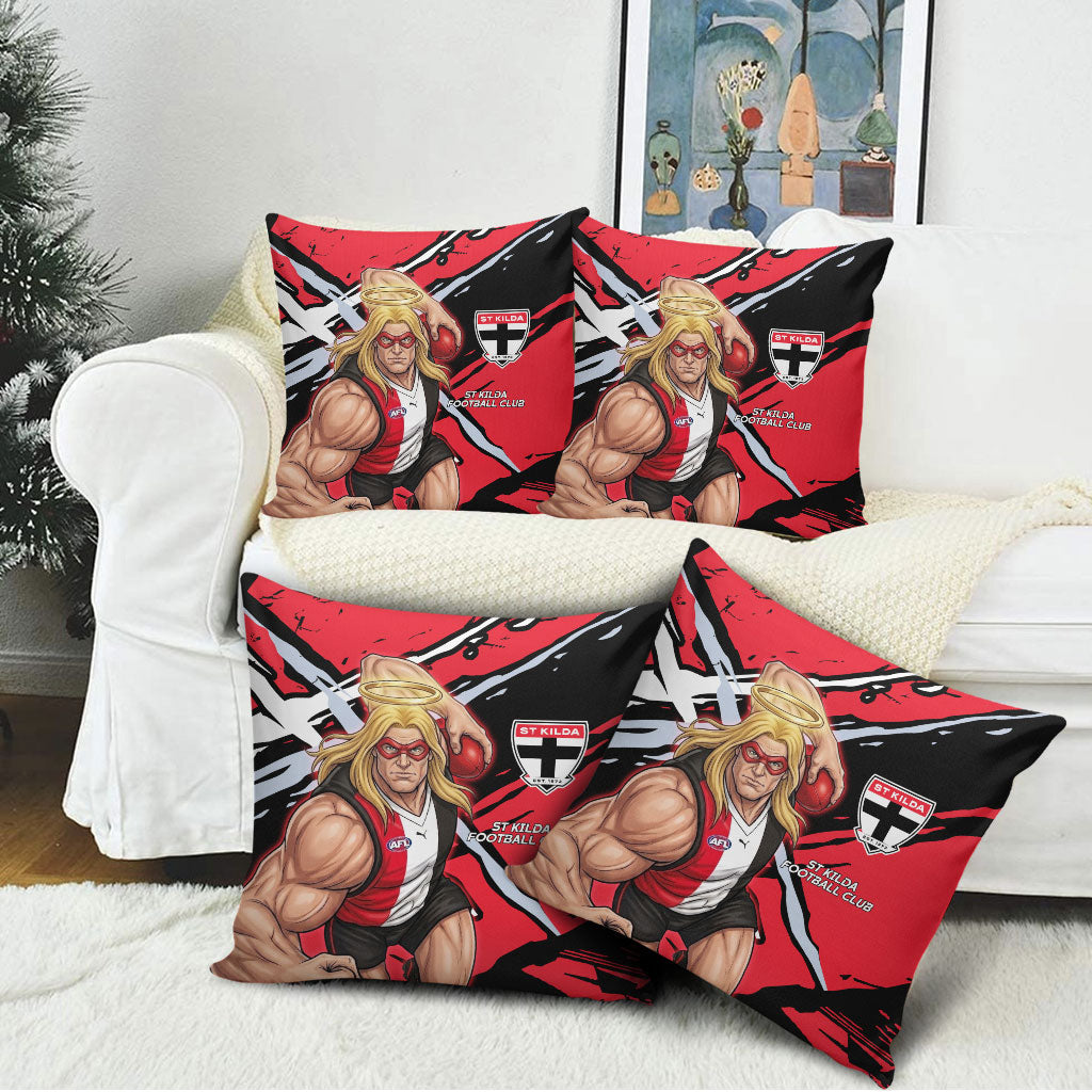 St Kilda Football Club Pillow Cover Saints Muscular Mascot Graphic - Abstract Paint Splatter Art
