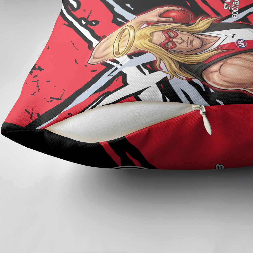 St Kilda Football Club Pillow Cover Saints Muscular Mascot Graphic - Abstract Paint Splatter Art