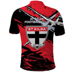 St Kilda Football Club Polo Shirt Saints Muscular Mascot Graphic - Abstract Paint Splatter Art