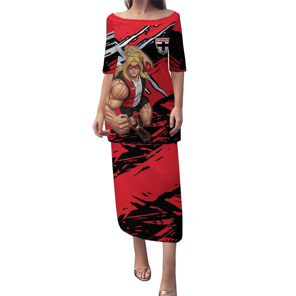 St Kilda Football Club Puletasi Saints Muscular Mascot Graphic - Abstract Paint Splatter Art