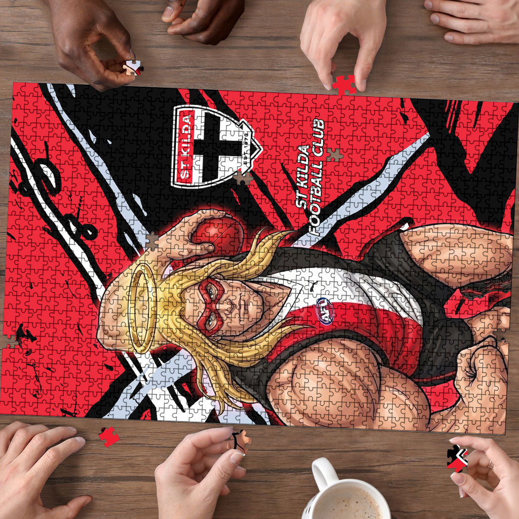St Kilda Football Club Puzzle Saints Muscular Mascot Graphic - Abstract Paint Splatter Art