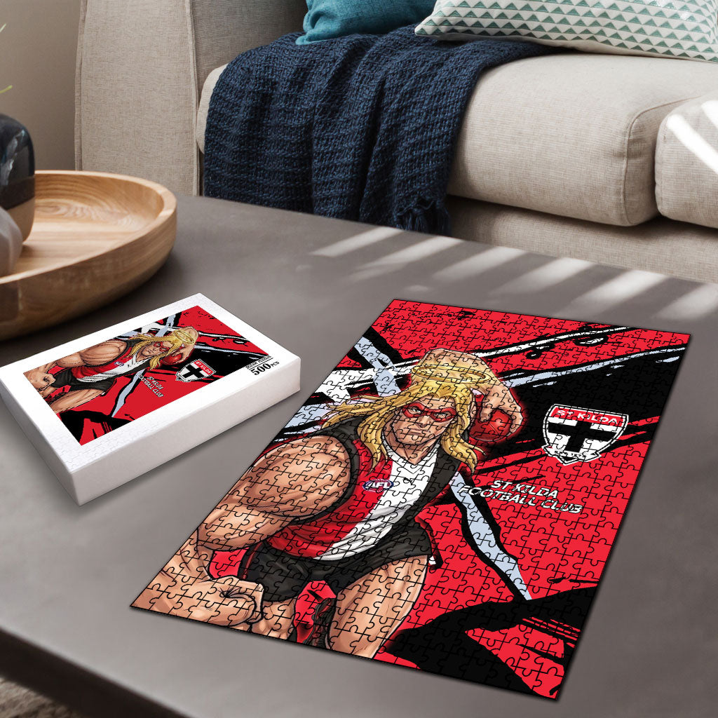 St Kilda Football Club Puzzle Saints Muscular Mascot Graphic - Abstract Paint Splatter Art