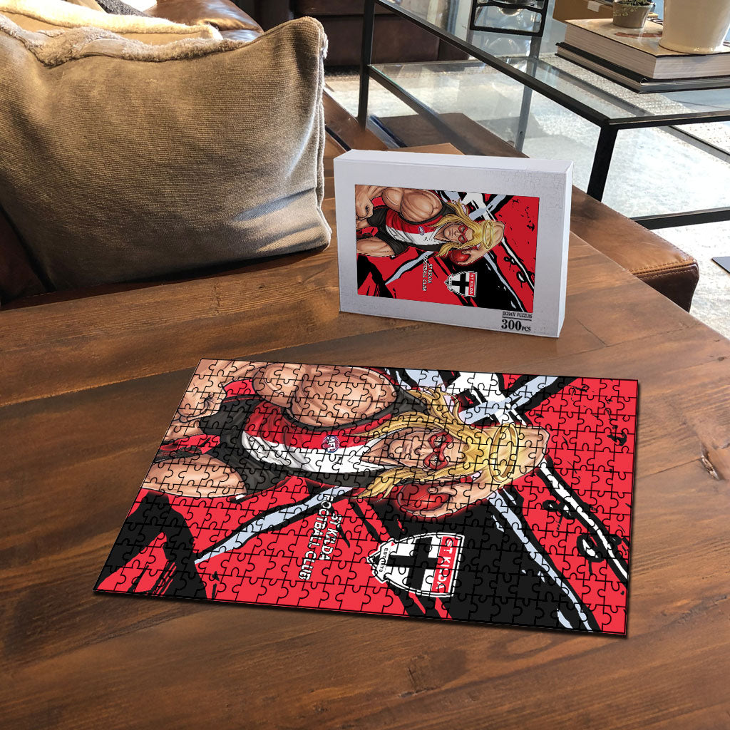 St Kilda Football Club Puzzle Saints Muscular Mascot Graphic - Abstract Paint Splatter Art