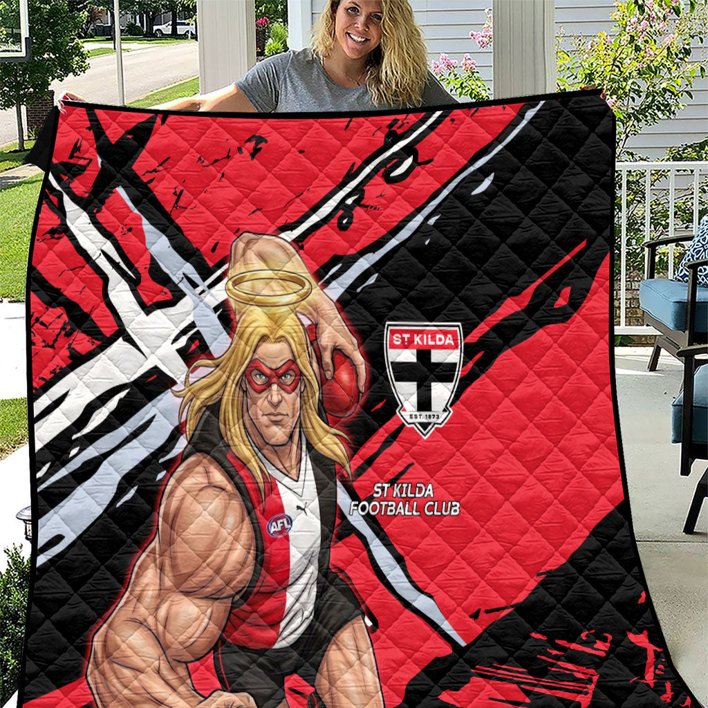 St Kilda Football Club Quilt Saints Muscular Mascot Graphic - Abstract Paint Splatter Art