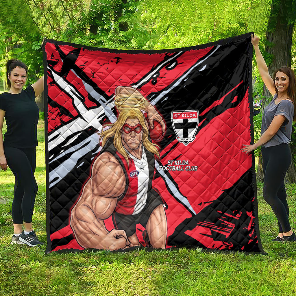 St Kilda Football Club Quilt Saints Muscular Mascot Graphic - Abstract Paint Splatter Art