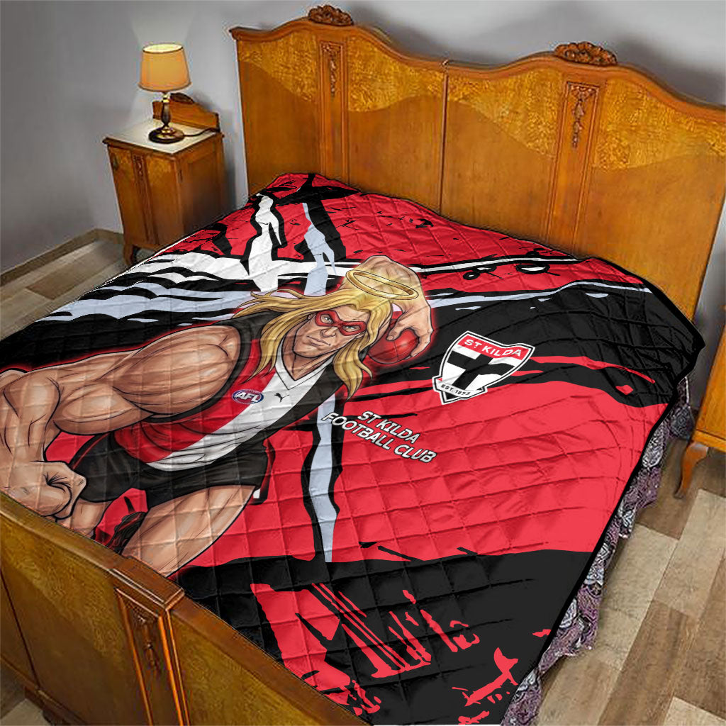 St Kilda Football Club Quilt Saints Muscular Mascot Graphic - Abstract Paint Splatter Art