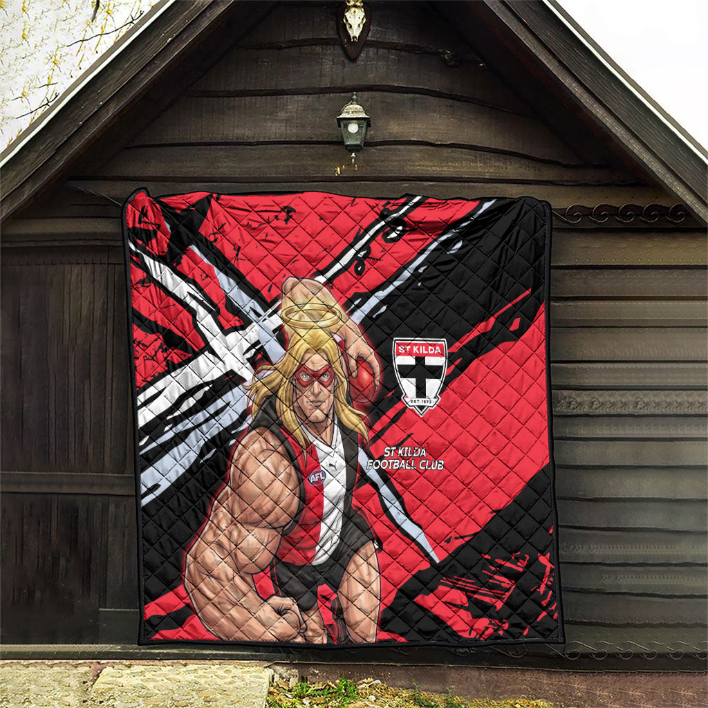 St Kilda Football Club Quilt Saints Muscular Mascot Graphic - Abstract Paint Splatter Art