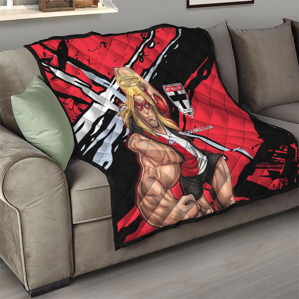 St Kilda Football Club Quilt Saints Muscular Mascot Graphic - Abstract Paint Splatter Art