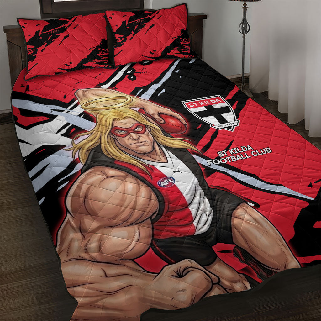 St Kilda Football Club Quilt Bed Set Saints Muscular Mascot Graphic - Abstract Paint Splatter Art