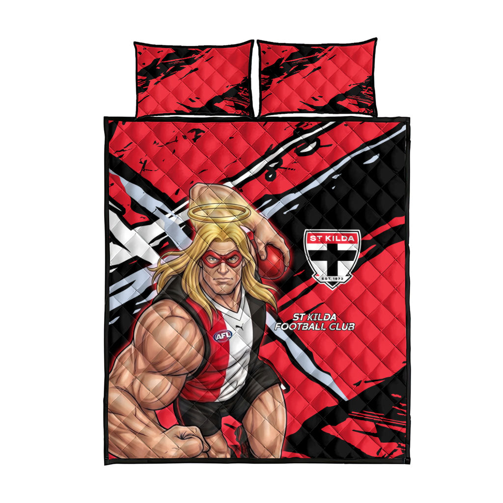 St Kilda Football Club Quilt Bed Set Saints Muscular Mascot Graphic - Abstract Paint Splatter Art