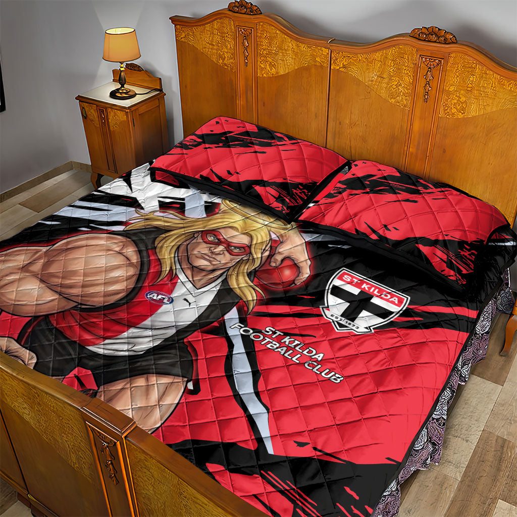 St Kilda Football Club Quilt Bed Set Saints Muscular Mascot Graphic - Abstract Paint Splatter Art