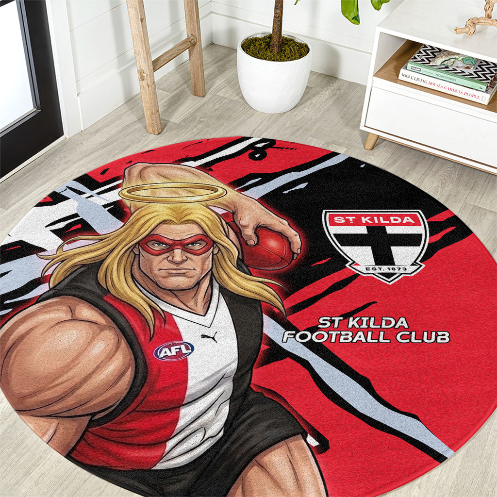 St Kilda Football Club Round Carpet Saints Muscular Mascot Graphic - Abstract Paint Splatter Art