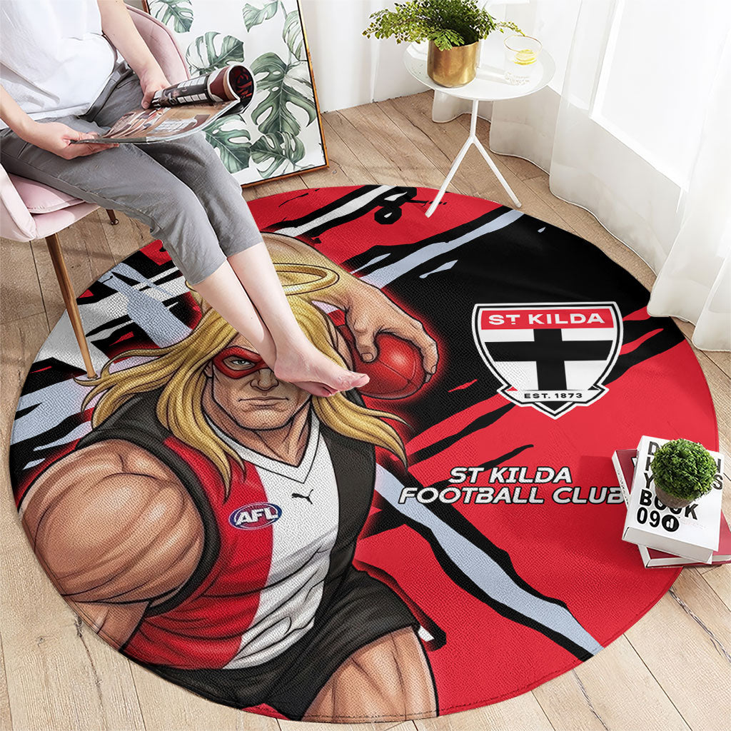 St Kilda Football Club Round Carpet Saints Muscular Mascot Graphic - Abstract Paint Splatter Art