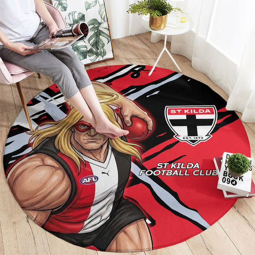 St Kilda Football Club Round Carpet Saints Muscular Mascot Graphic - Abstract Paint Splatter Art