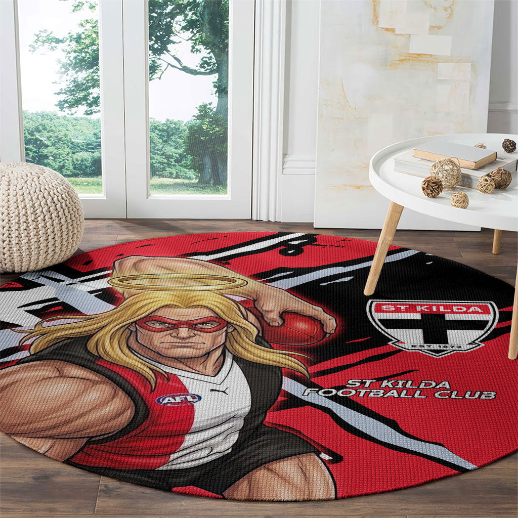 St Kilda Football Club Round Carpet Saints Muscular Mascot Graphic - Abstract Paint Splatter Art