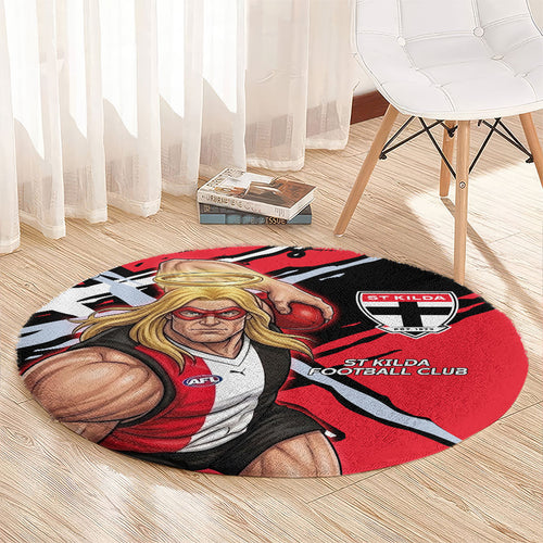 St Kilda Football Club Round Carpet Saints Muscular Mascot Graphic - Abstract Paint Splatter Art