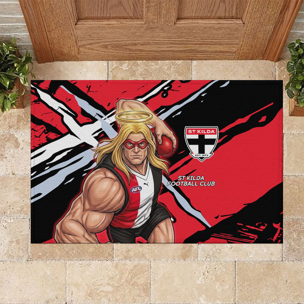 St Kilda Football Club Rubber Doormat Saints Muscular Mascot Graphic - Abstract Paint Splatter Art