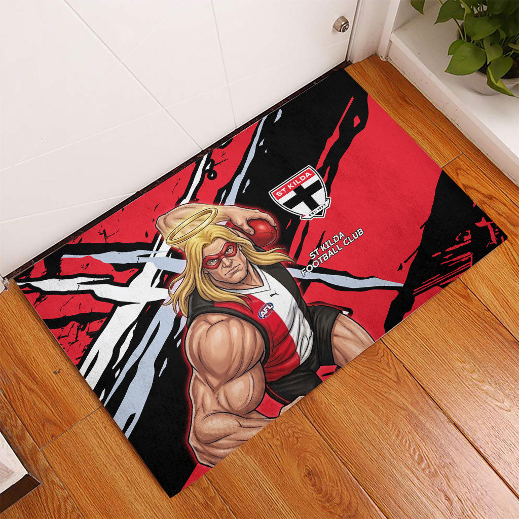 St Kilda Football Club Rubber Doormat Saints Muscular Mascot Graphic - Abstract Paint Splatter Art