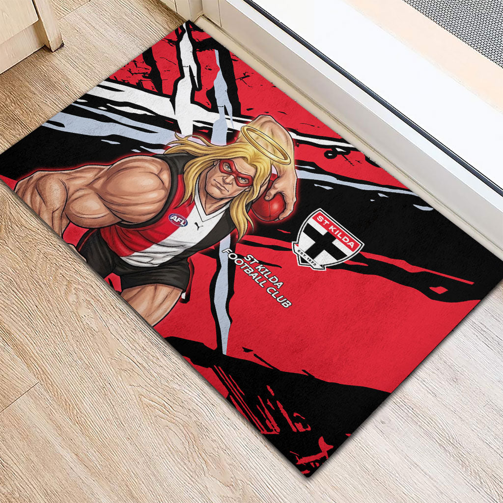 St Kilda Football Club Rubber Doormat Saints Muscular Mascot Graphic - Abstract Paint Splatter Art